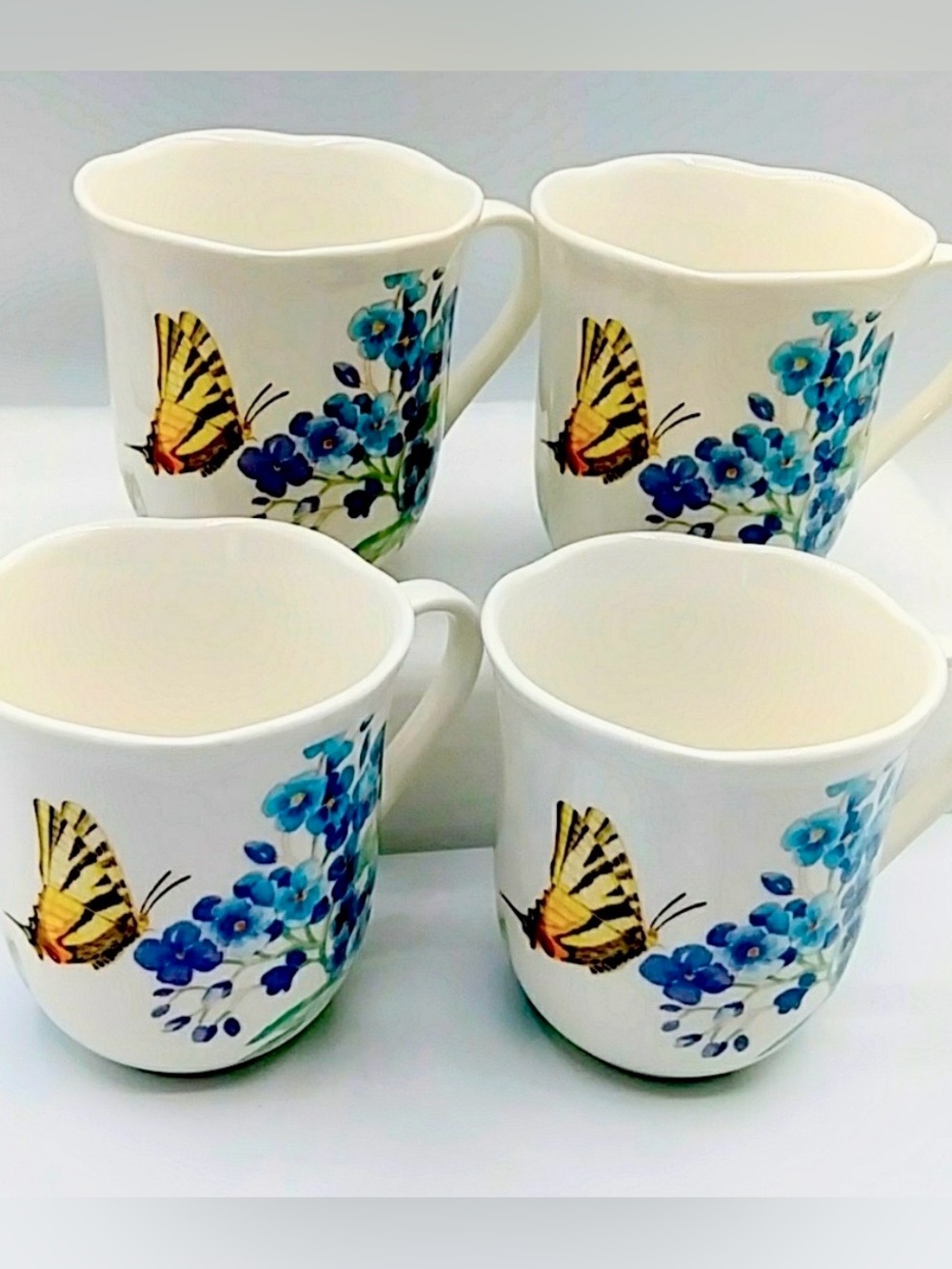🪺HP! 4 Butterfly Meadow Mugs by Lenox. Blue Violet-like Flower